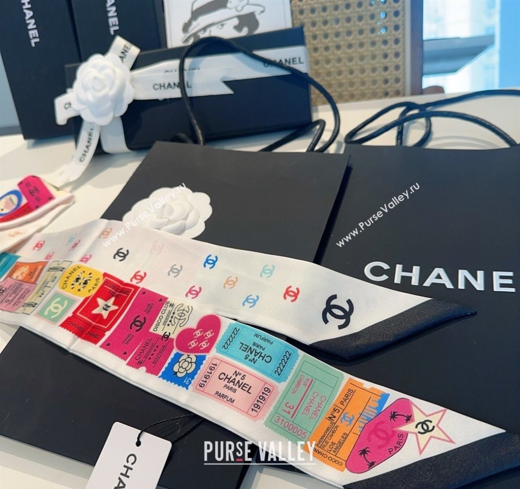 Chanel Silk Bandeau Scarf 6x120cm White 2025 CH03181 (XMN-250318094)