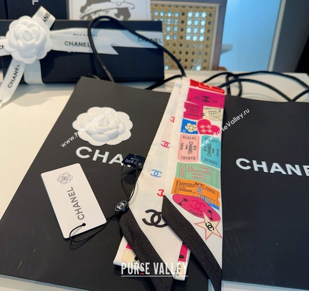 Chanel Silk Bandeau Scarf 6x120cm White 2025 CH03181 (XMN-250318094)