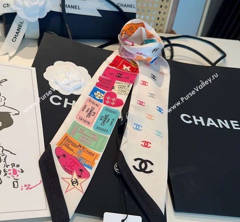 Chanel Silk Bandeau Scarf 6x120cm White 2025 CH03181 (XMN-250318094)