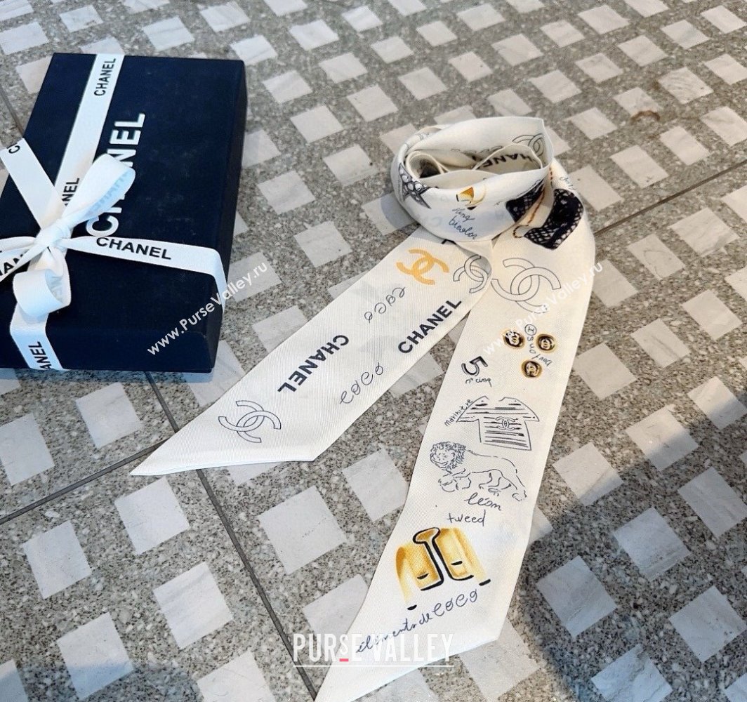 Chanel Silk Bandeau Scarf 6x120cm White 2025 CH03182 (XMN-250318096)