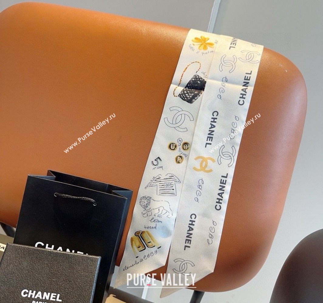 Chanel Silk Bandeau Scarf 6x120cm White 2025 CH03182 (XMN-250318096)