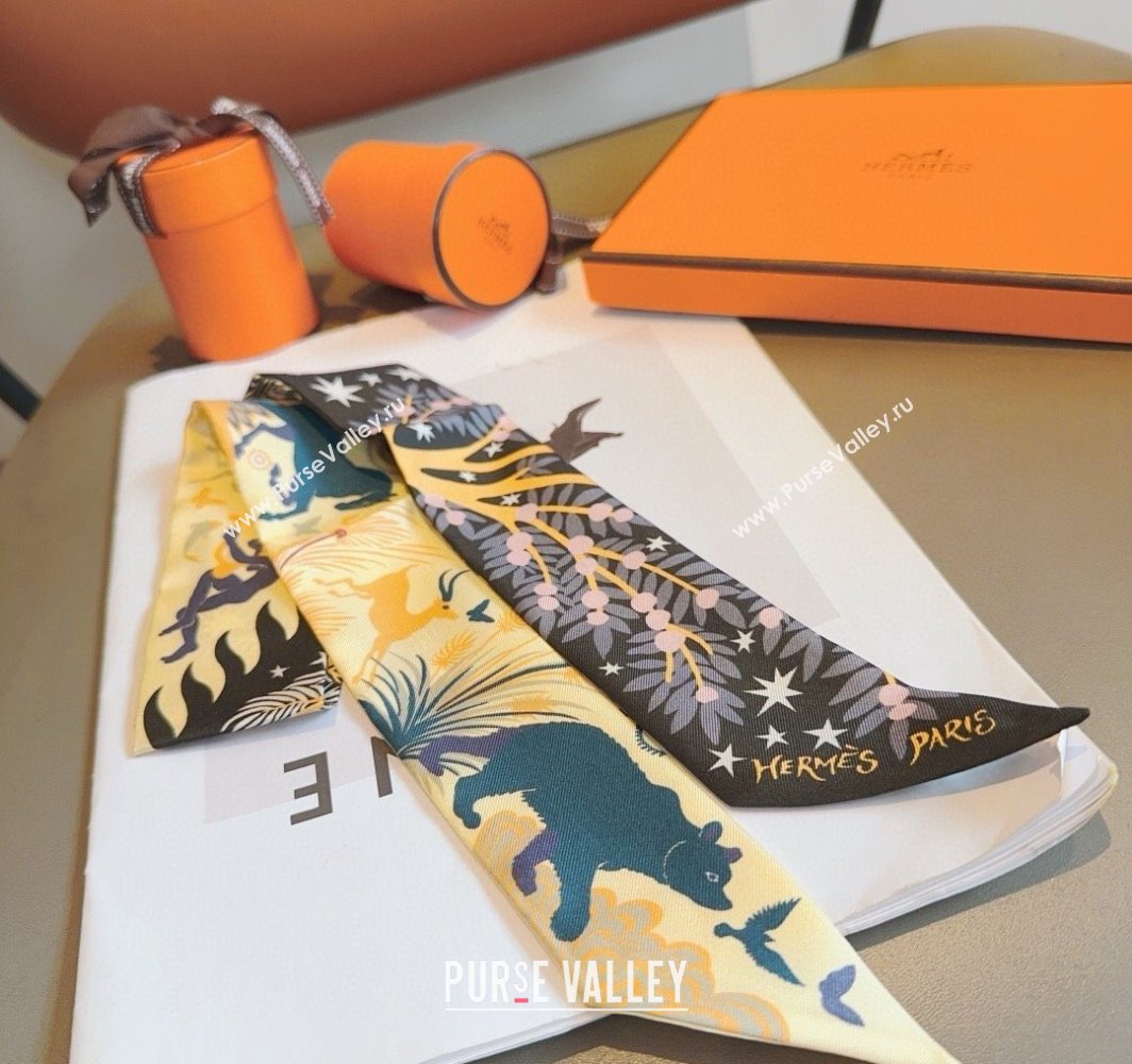 Hermes Animal Silk Twilly Bandeau Scarf 5x86cm Black 2025 HS03183 (XMN-250318097)