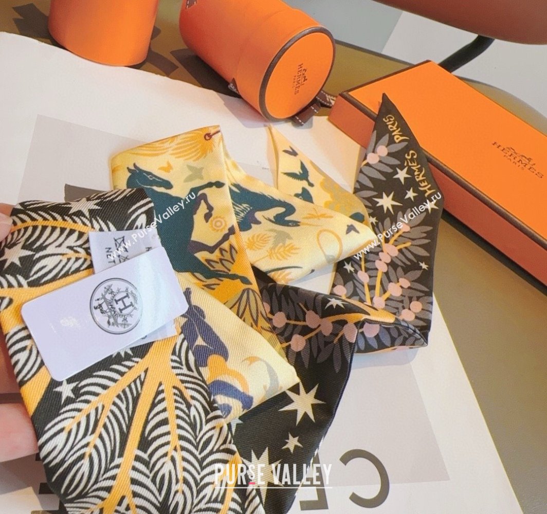 Hermes Animal Silk Twilly Bandeau Scarf 5x86cm Black 2025 HS03183 (XMN-250318097)