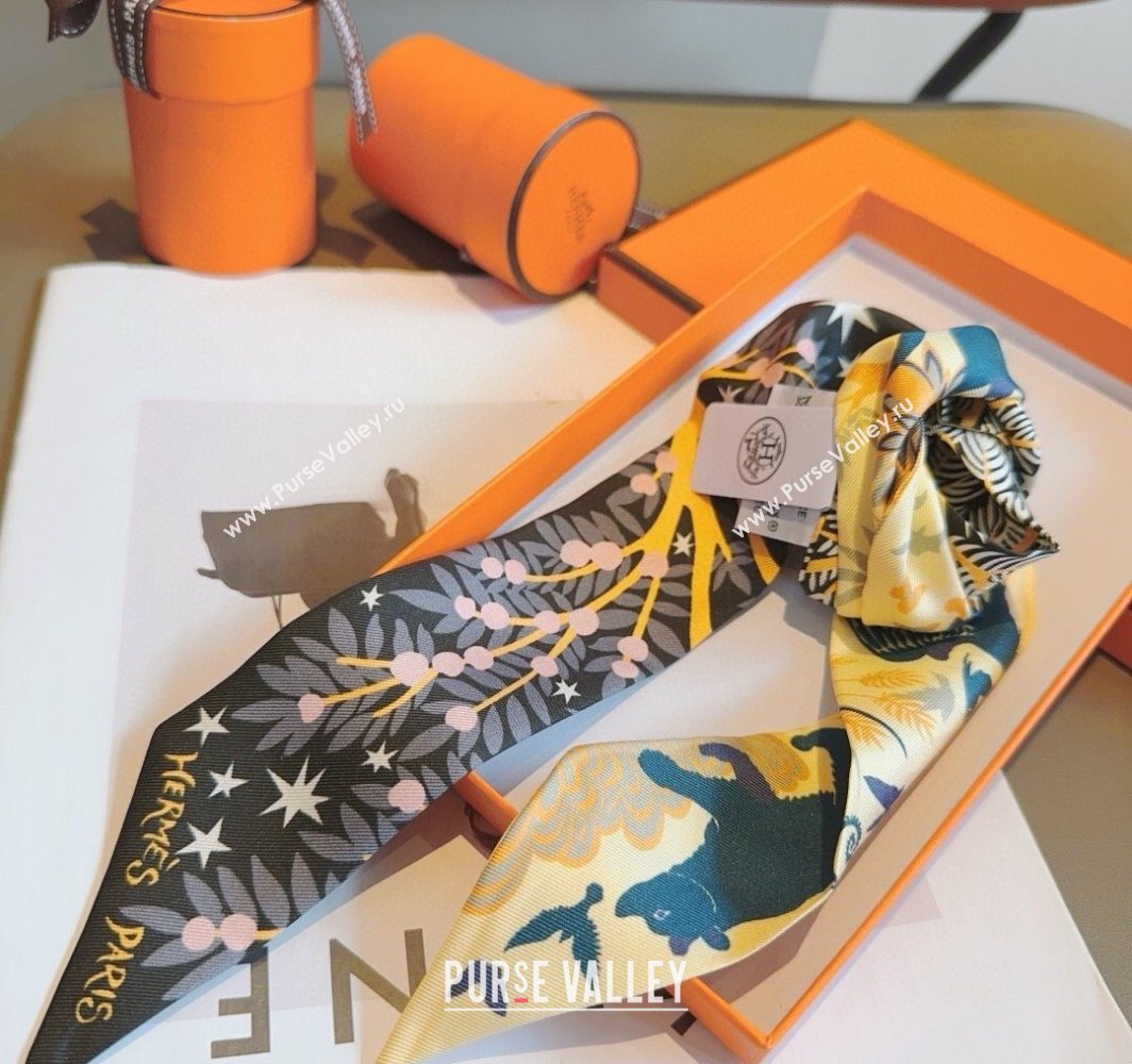 Hermes Animal Silk Twilly Bandeau Scarf 5x86cm Black 2025 HS03183 (XMN-250318097)