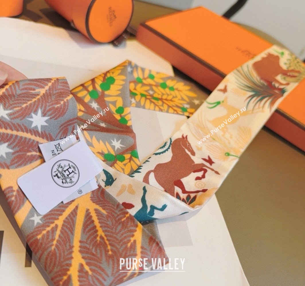 Hermes Animal Silk Twilly Bandeau Scarf 5x86cm White 2025 HS03183 (XMN-250318099)