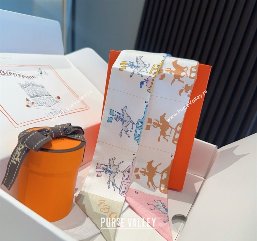 Hermes Hermes Parade Silk Twilly Bandeau Scarf 5x86cm White 2025 (XMN-250318145)