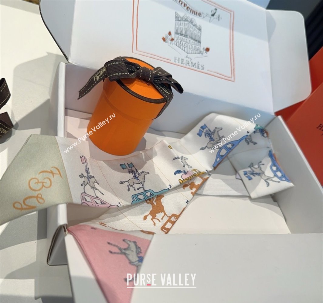 Hermes Hermes Parade Silk Twilly Bandeau Scarf 5x86cm White 2025 (XMN-250318145)