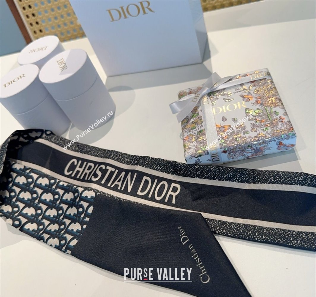 Dior Montaigne Mitzah Silk Bandeau Scarf 6x105cm Black 2025 DR03196 (XMN-250319015)