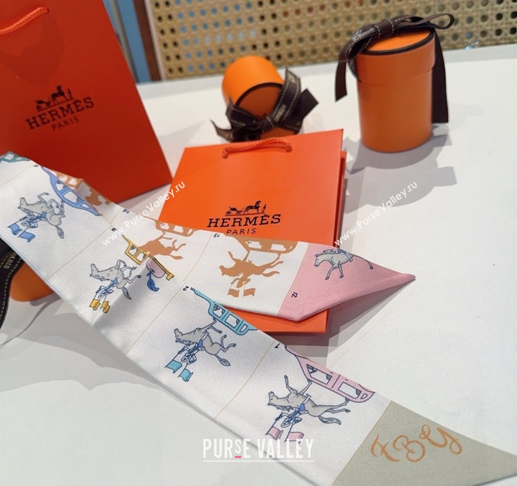Hermes Hermes Parade Silk Twilly Bandeau Scarf 5x86cm White 2025 (XMN-250318145)