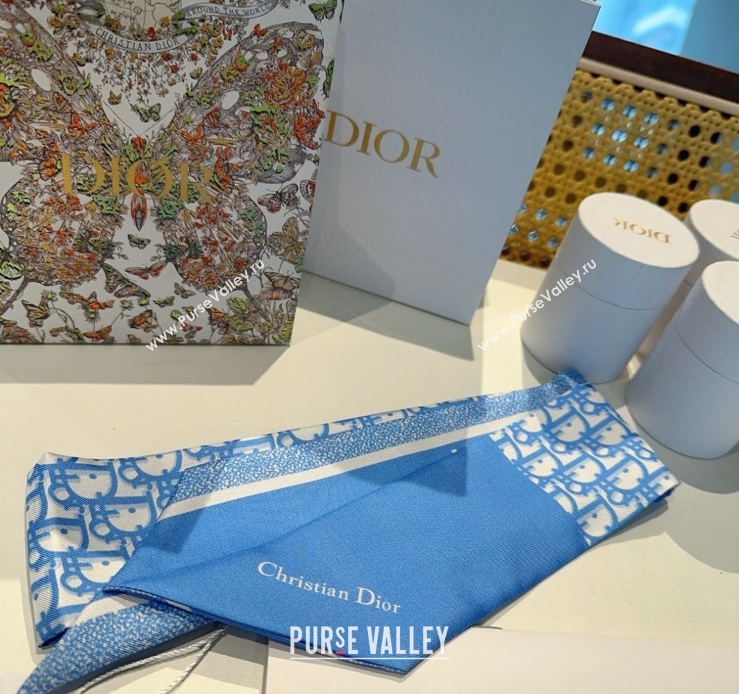 Dior Montaigne Mitzah Silk Bandeau Scarf 6x105cm Blue 2025 DR03196 (XMN-250319018)