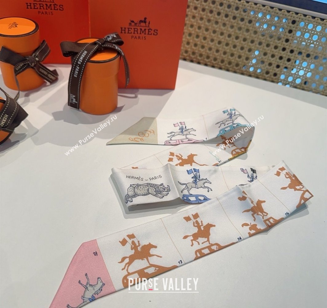 Hermes Hermes Parade Silk Twilly Bandeau Scarf 5x86cm White 2025 (XMN-250318145)