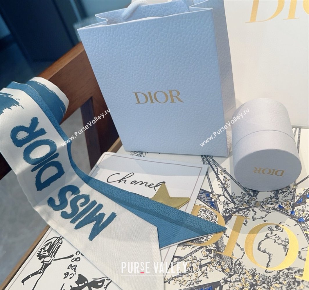 Dior Miss Dior Mitzah Silk Bandeau Scarf 6x105cm Blue 2025 DR03197 (XMN-250319020)