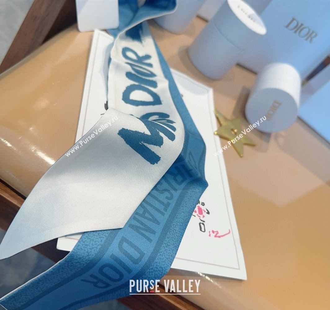 Dior Miss Dior Mitzah Silk Bandeau Scarf 6x105cm Blue 2025 DR03197 (XMN-250319020)