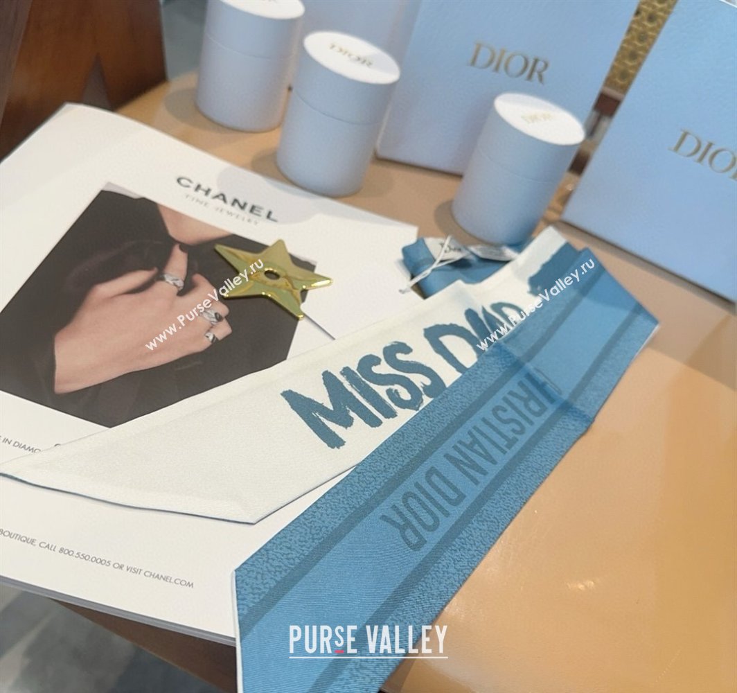 Dior Miss Dior Mitzah Silk Bandeau Scarf 6x105cm Blue 2025 DR03197 (XMN-250319020)