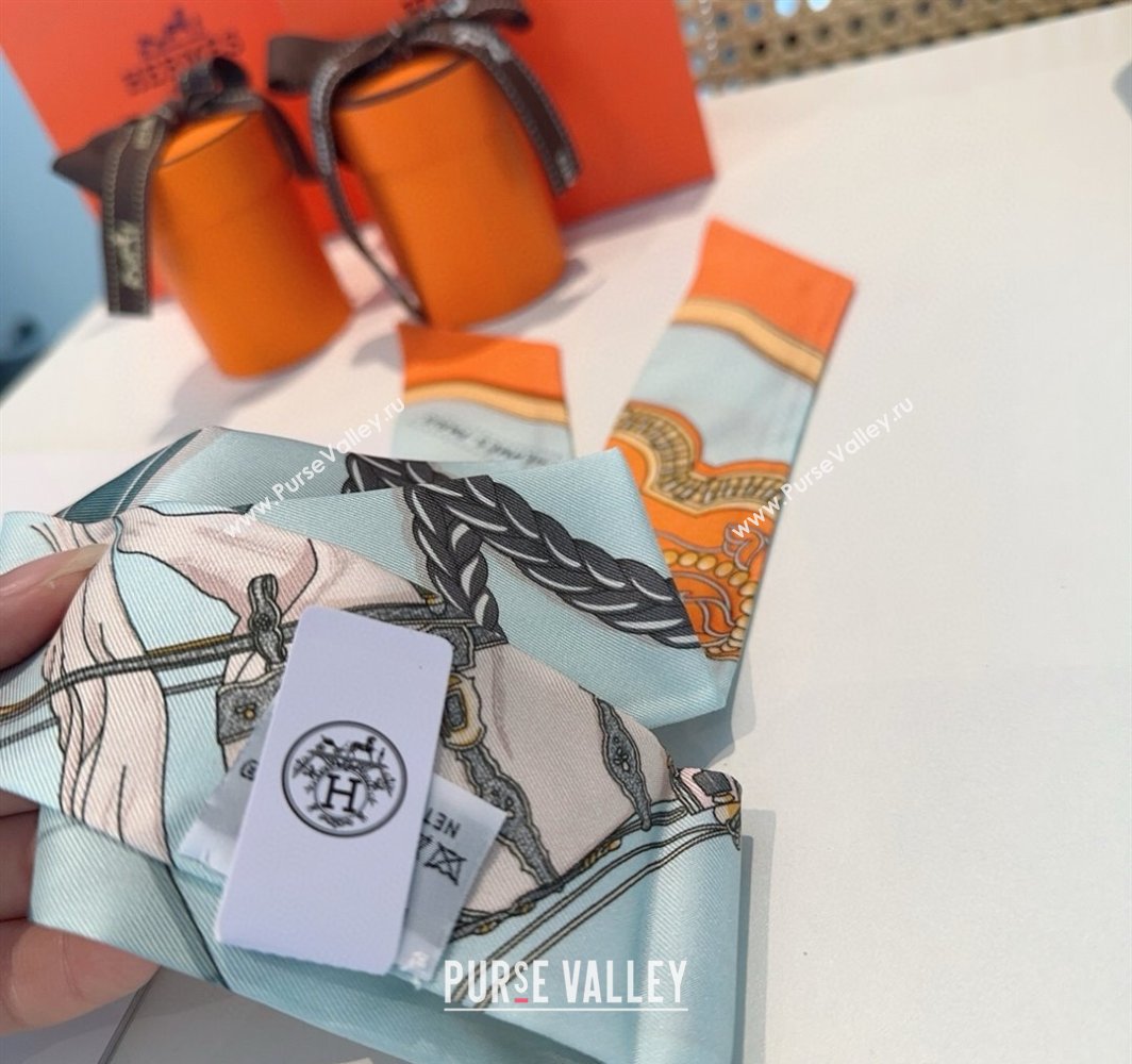Hermes Feast Silk Twilly Bandeau Scarf 5x86cm Orange/Blue 2025 HS03184 (XMN-250318107)
