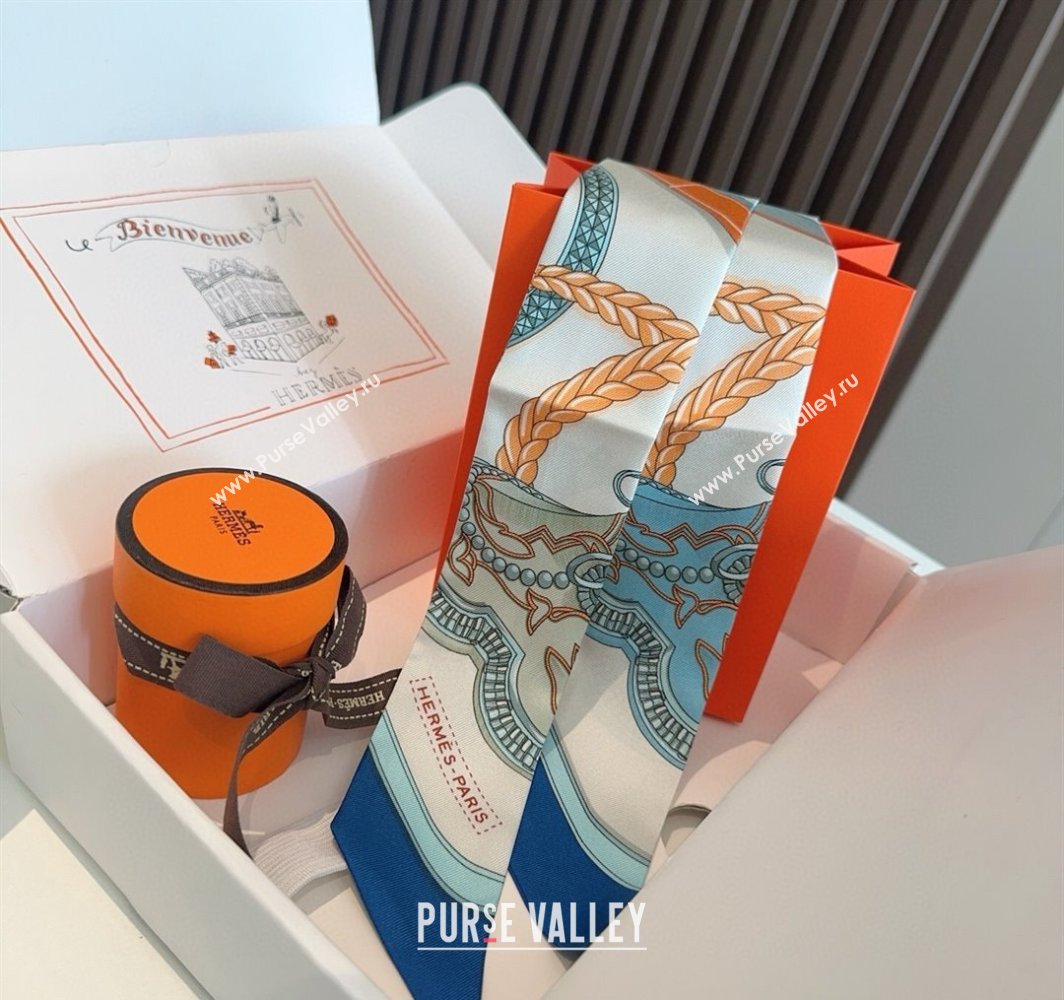 Hermes Feast Silk Twilly Bandeau Scarf 5x86cm Navy Blue 2025 HS03184 (XMN-250318106)