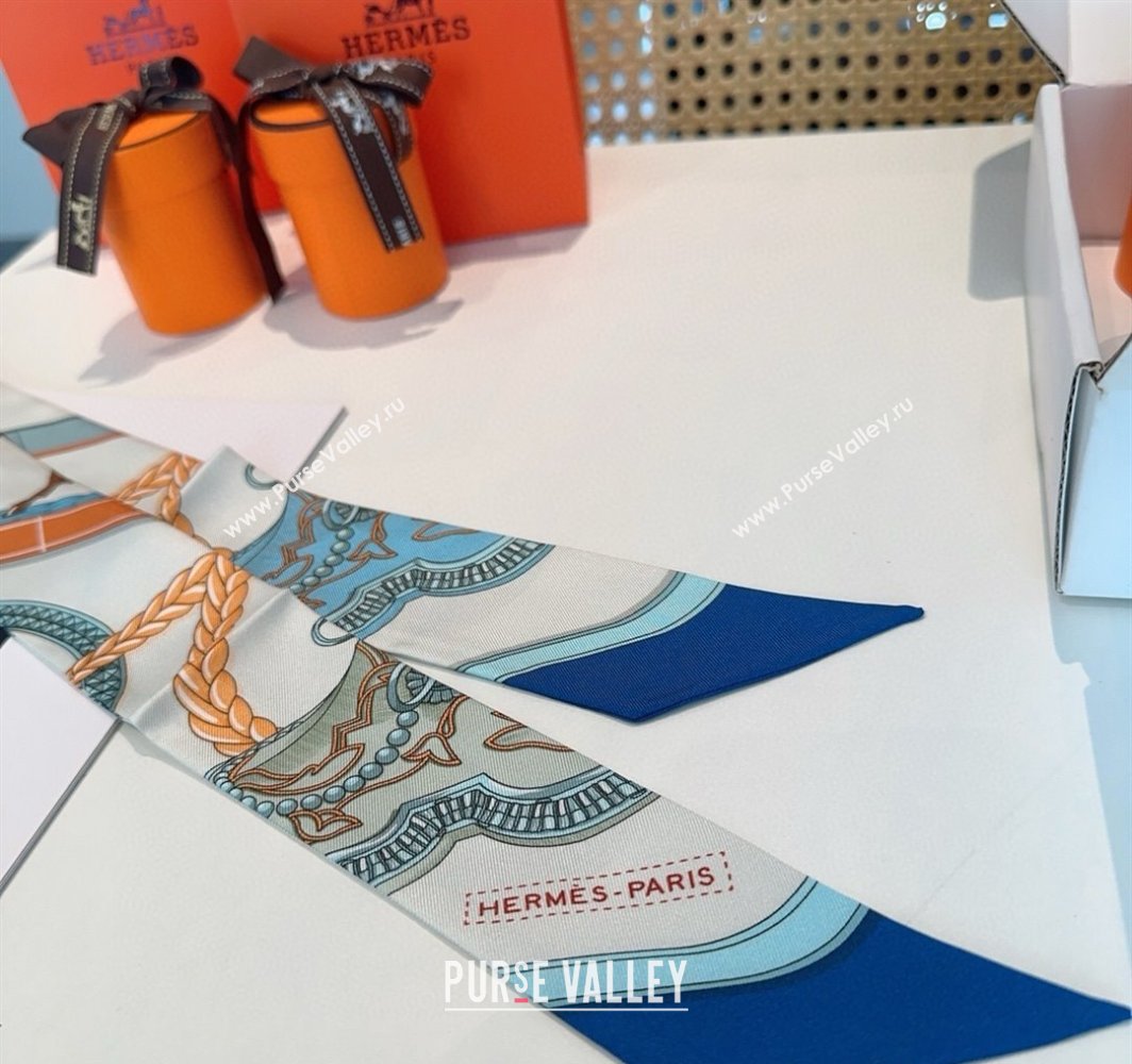 Hermes Feast Silk Twilly Bandeau Scarf 5x86cm Navy Blue 2025 HS03184 (XMN-250318106)