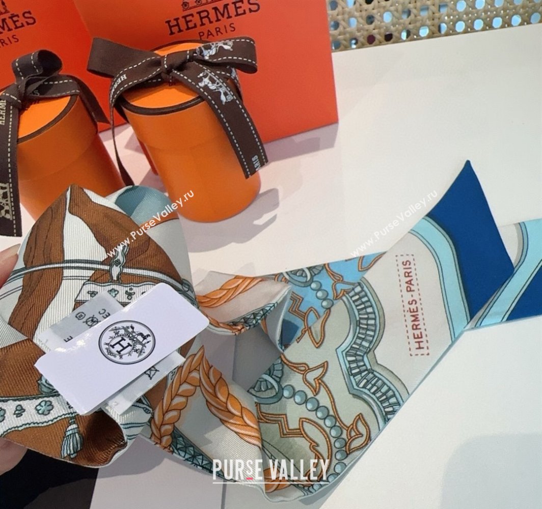 Hermes Feast Silk Twilly Bandeau Scarf 5x86cm Navy Blue 2025 HS03184 (XMN-250318106)