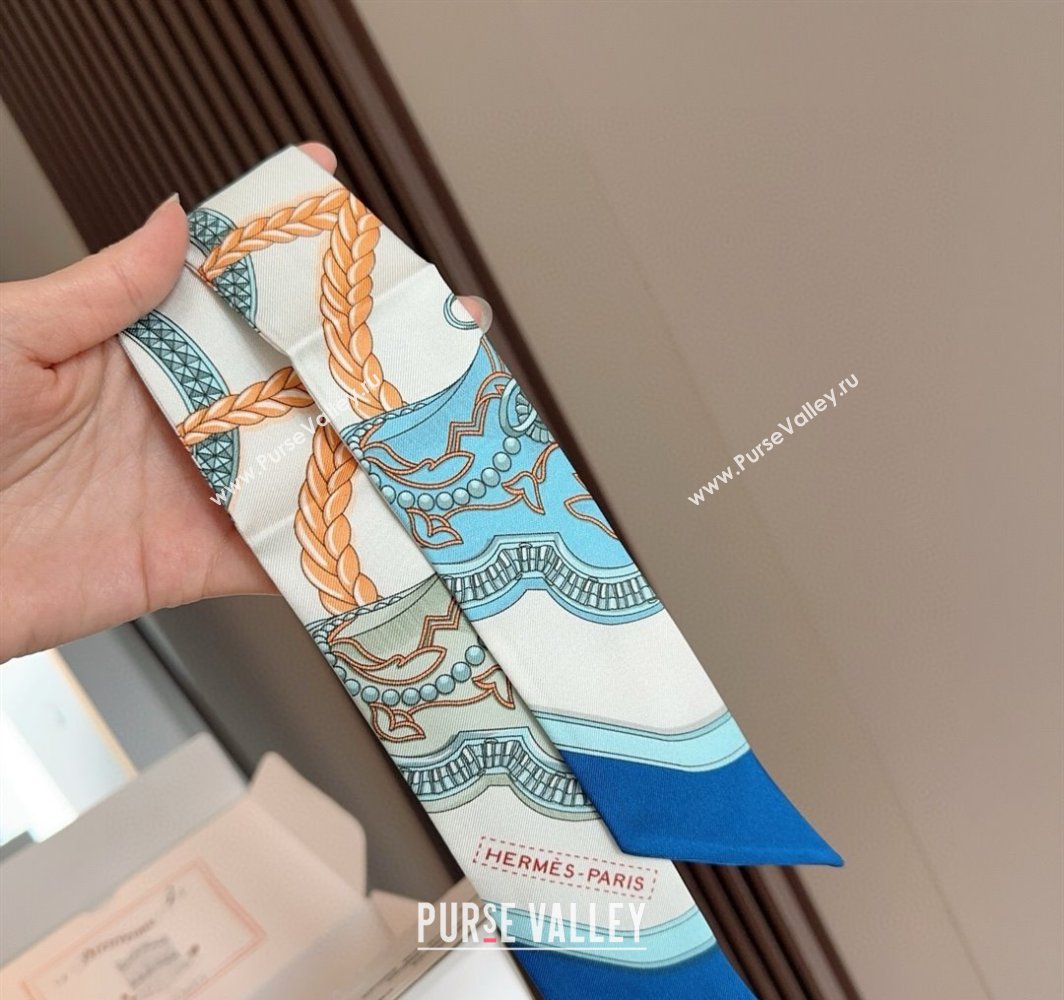 Hermes Feast Silk Twilly Bandeau Scarf 5x86cm Navy Blue 2025 HS03184 (XMN-250318106)