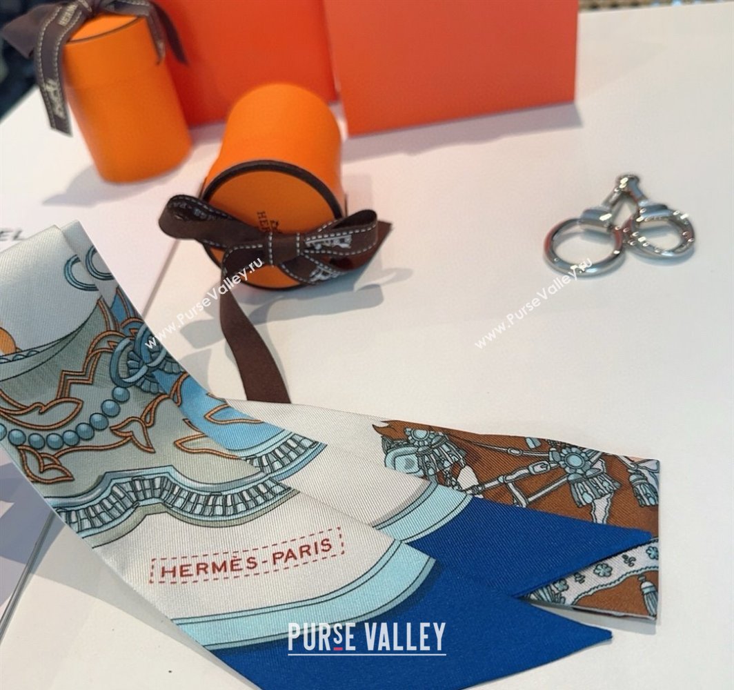 Hermes Feast Silk Twilly Bandeau Scarf 5x86cm Navy Blue 2025 HS03184 (XMN-250318106)
