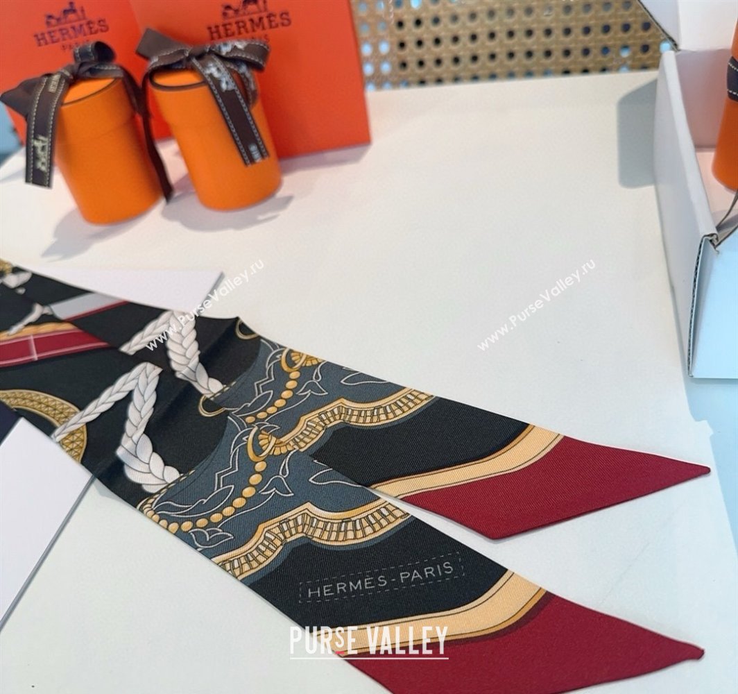 Hermes Feast Silk Twilly Bandeau Scarf 5x86cm Red 2025 HS03184 (XMN-250318104)