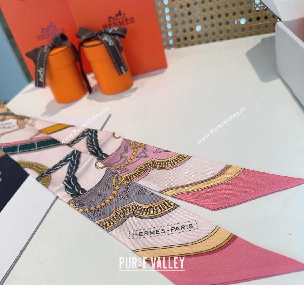 Hermes Feast Silk Twilly Bandeau Scarf 5x86cm Pink 2025 HS03184 (XMN-250318102)