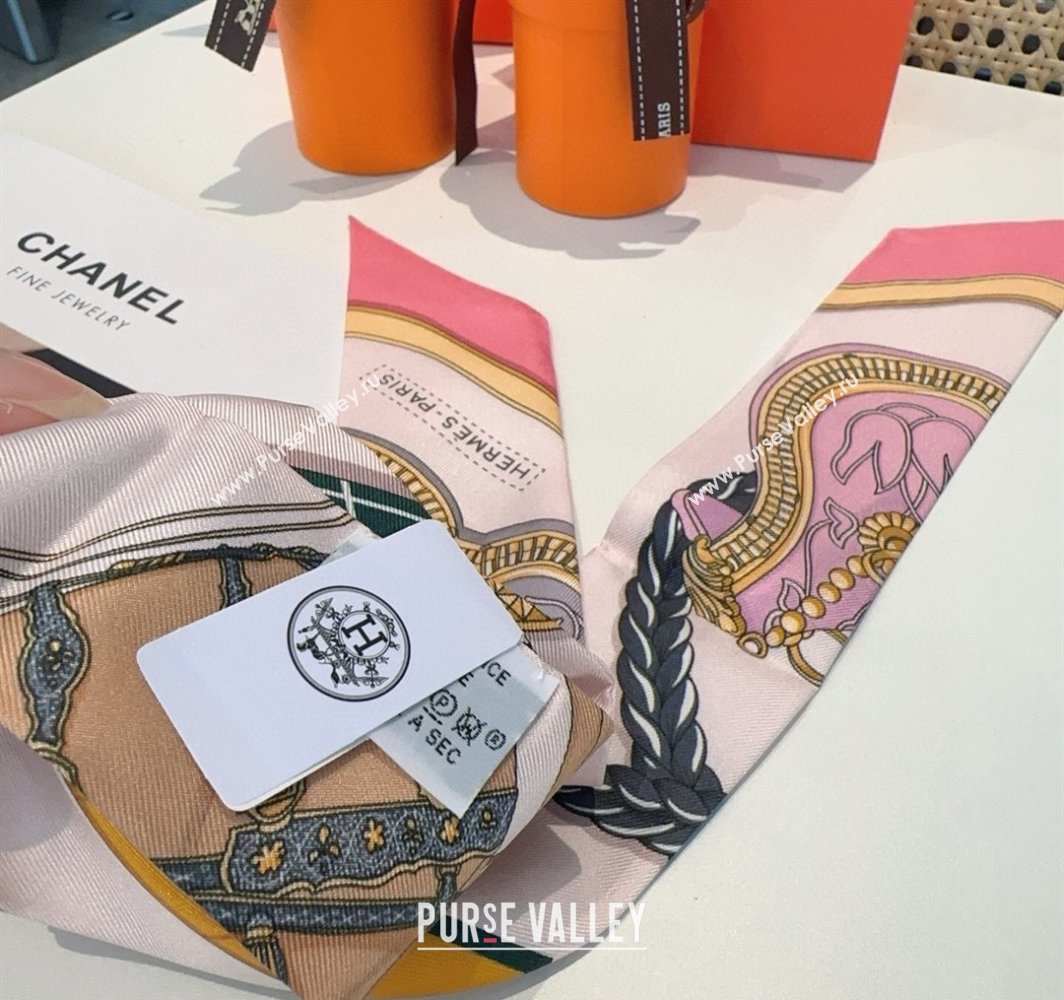 Hermes Feast Silk Twilly Bandeau Scarf 5x86cm Pink 2025 HS03184 (XMN-250318102)