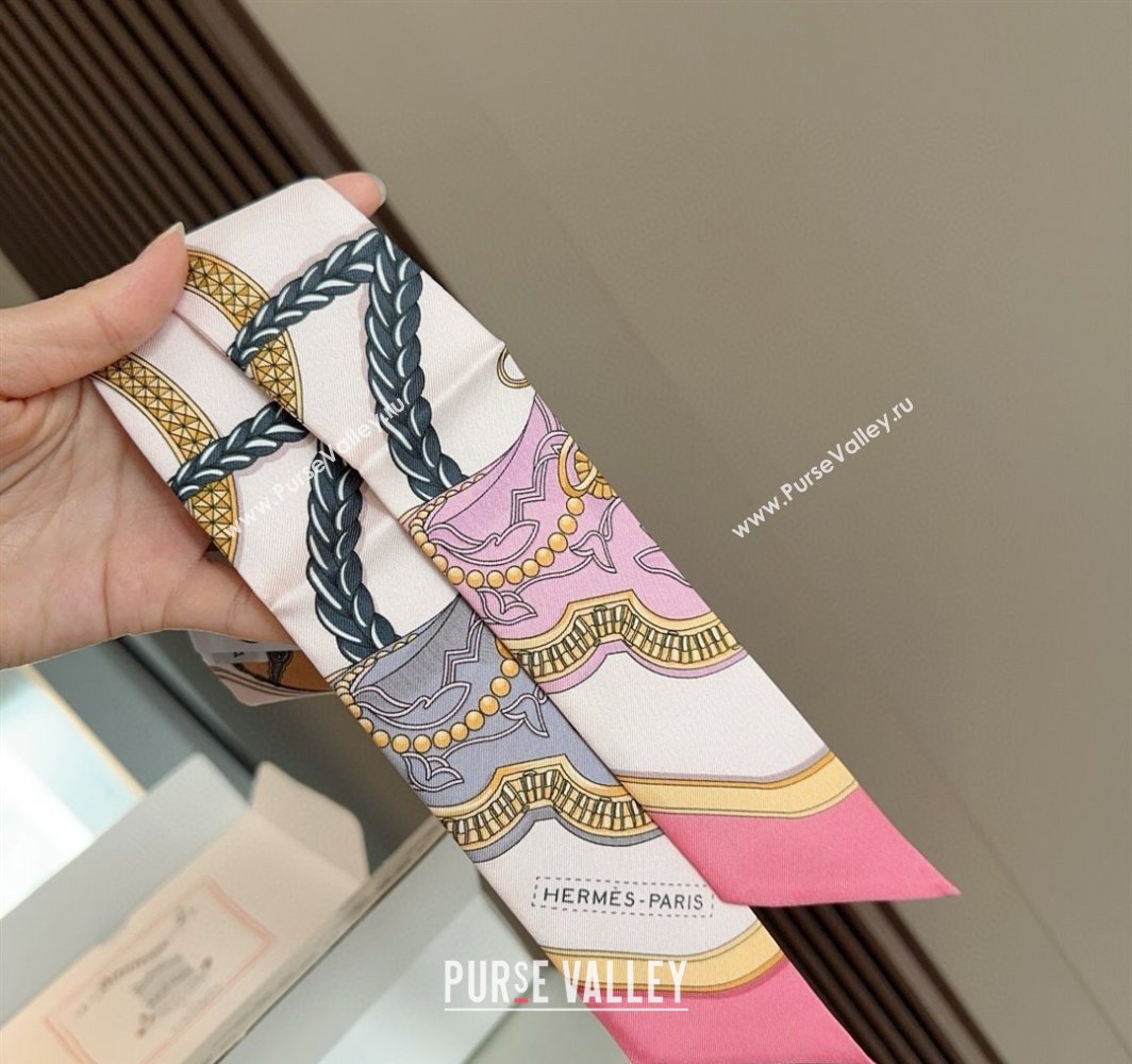 Hermes Feast Silk Twilly Bandeau Scarf 5x86cm Pink 2025 HS03184 (XMN-250318102)