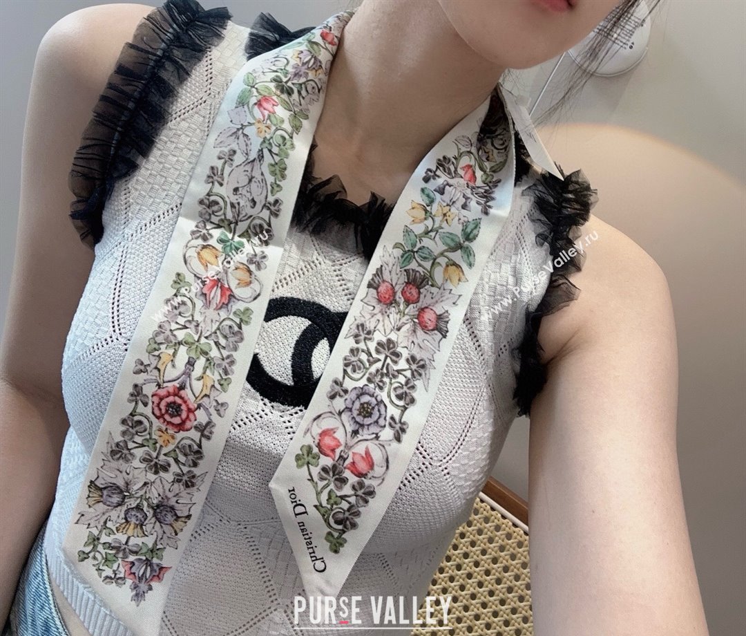 Dior Mitzah Silk Bandeau Scarf 6x100cm White 2025 DR03194 (XMN-250319011)