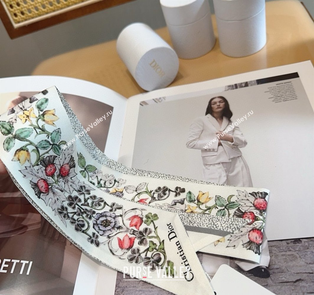 Dior Mitzah Silk Bandeau Scarf 6x100cm White 2025 DR03194 (XMN-250319011)