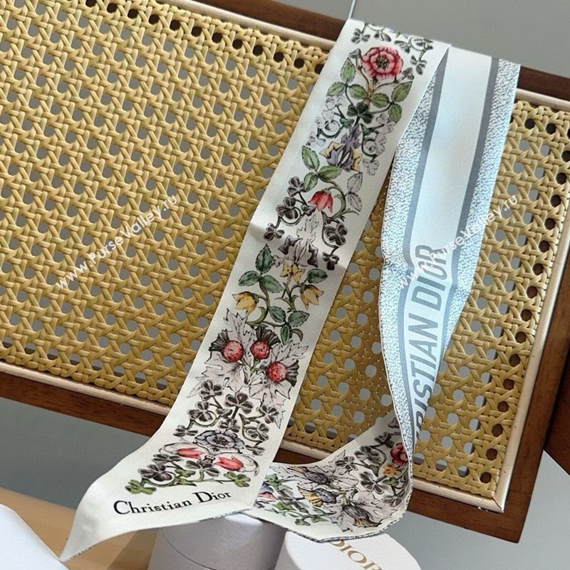 Dior Mitzah Silk Bandeau Scarf 6x100cm White 2025 DR03194 (XMN-250319011)