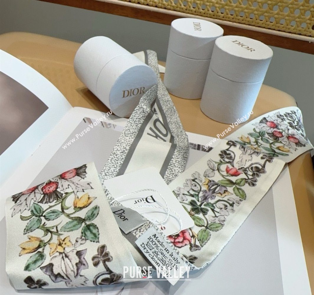 Dior Mitzah Silk Bandeau Scarf 6x100cm White 2025 DR03194 (XMN-250319011)