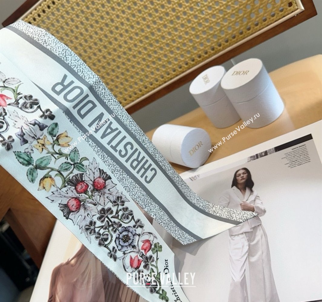 Dior Mitzah Silk Bandeau Scarf 6x100cm White 2025 DR03194 (XMN-250319011)
