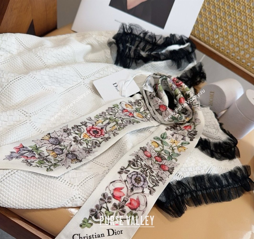 Dior Mitzah Silk Bandeau Scarf 6x100cm White 2025 DR03194 (XMN-250319011)