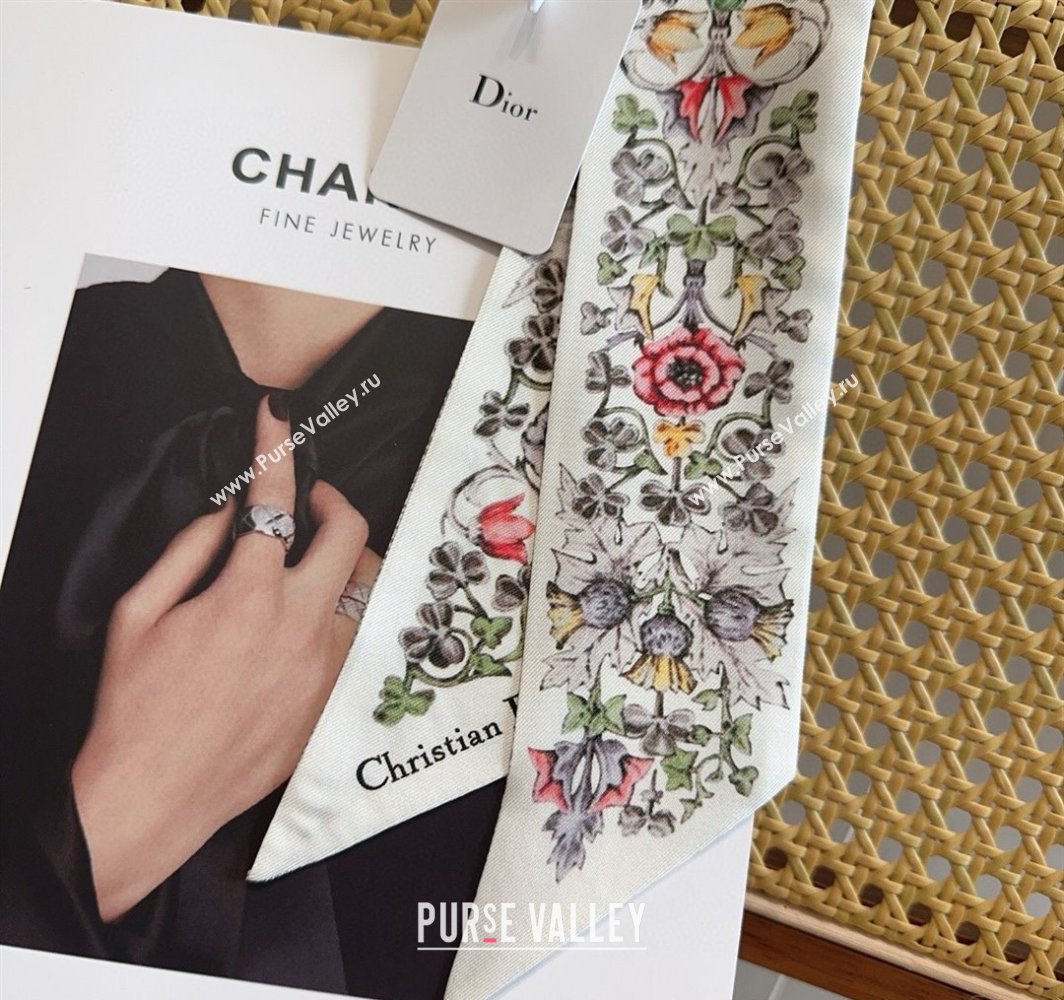 Dior Mitzah Silk Bandeau Scarf 6x100cm White 2025 DR03194 (XMN-250319011)