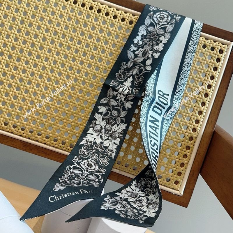 Dior Mitzah Silk Bandeau Scarf 6x100cm Black 2025 DR03194 (XMN-250319012)