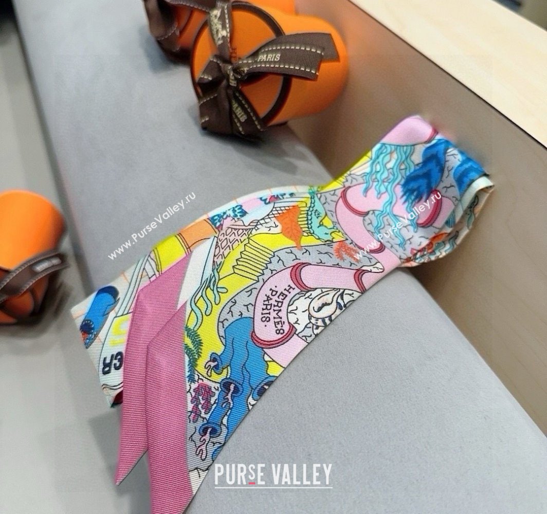 Hermes Splash Park Silk Twilly Bandeau Scarf 5x86cm Light Pink 2025 (XMN-250318136)