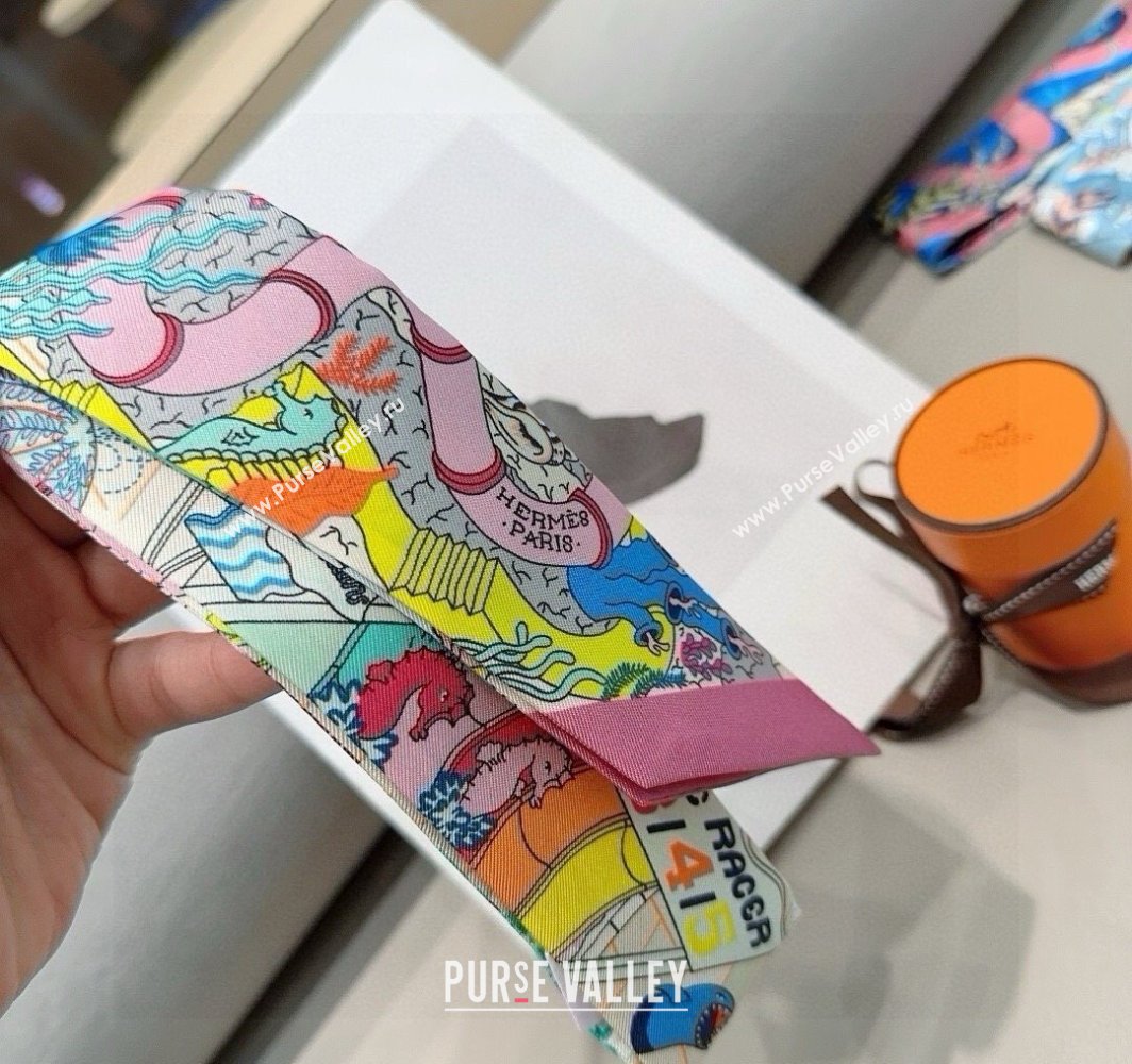 Hermes Splash Park Silk Twilly Bandeau Scarf 5x86cm Light Pink 2025 (XMN-250318136)
