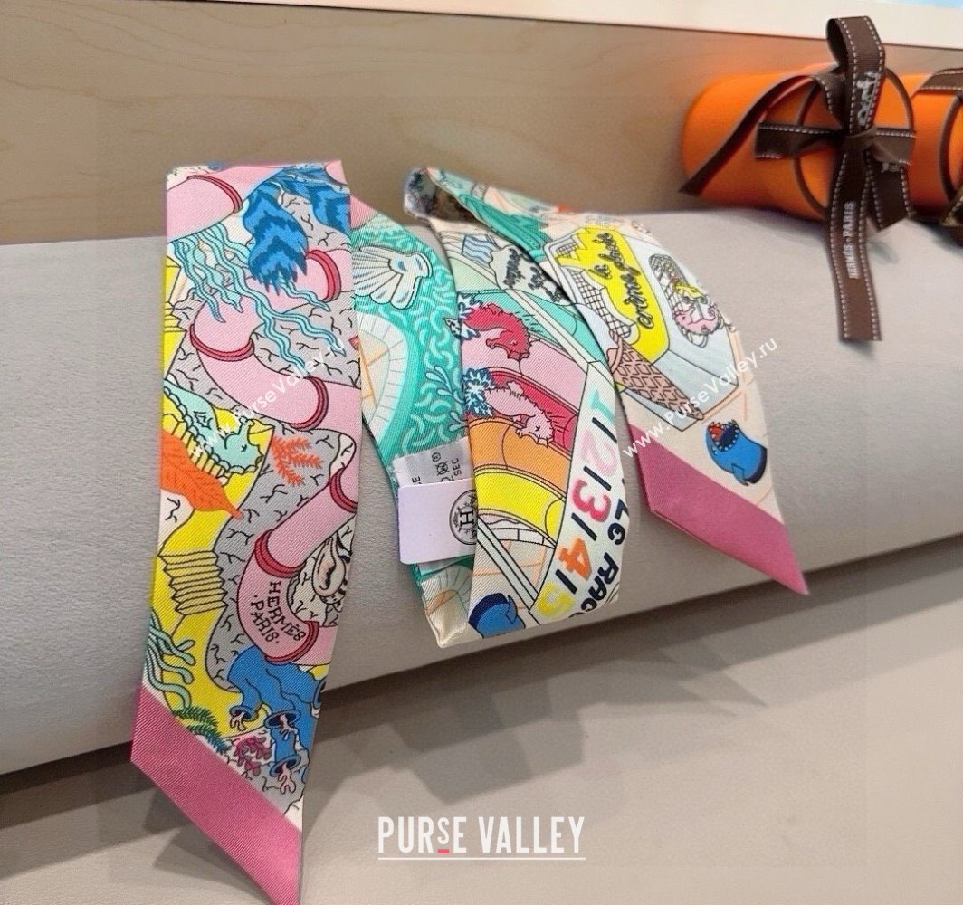 Hermes Splash Park Silk Twilly Bandeau Scarf 5x86cm Light Pink 2025 (XMN-250318136)