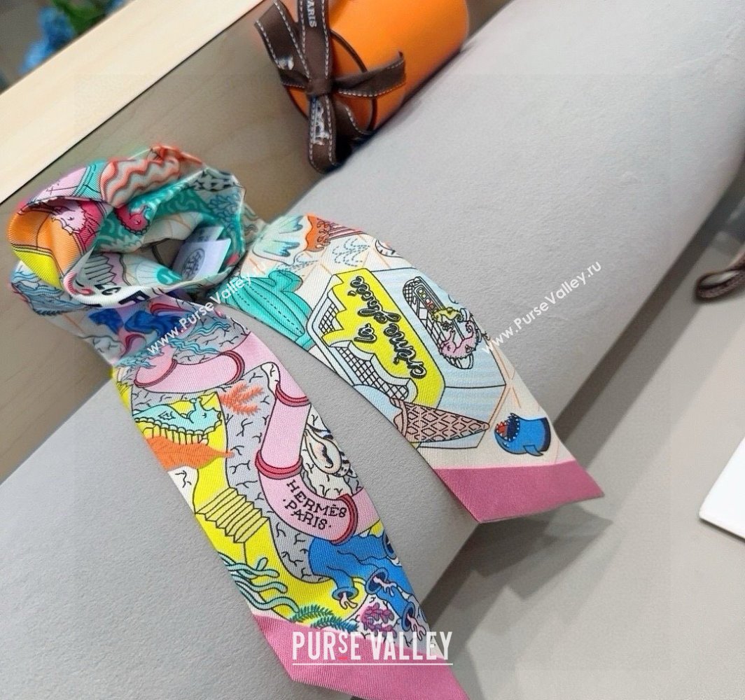Hermes Splash Park Silk Twilly Bandeau Scarf 5x86cm Light Pink 2025 (XMN-250318136)