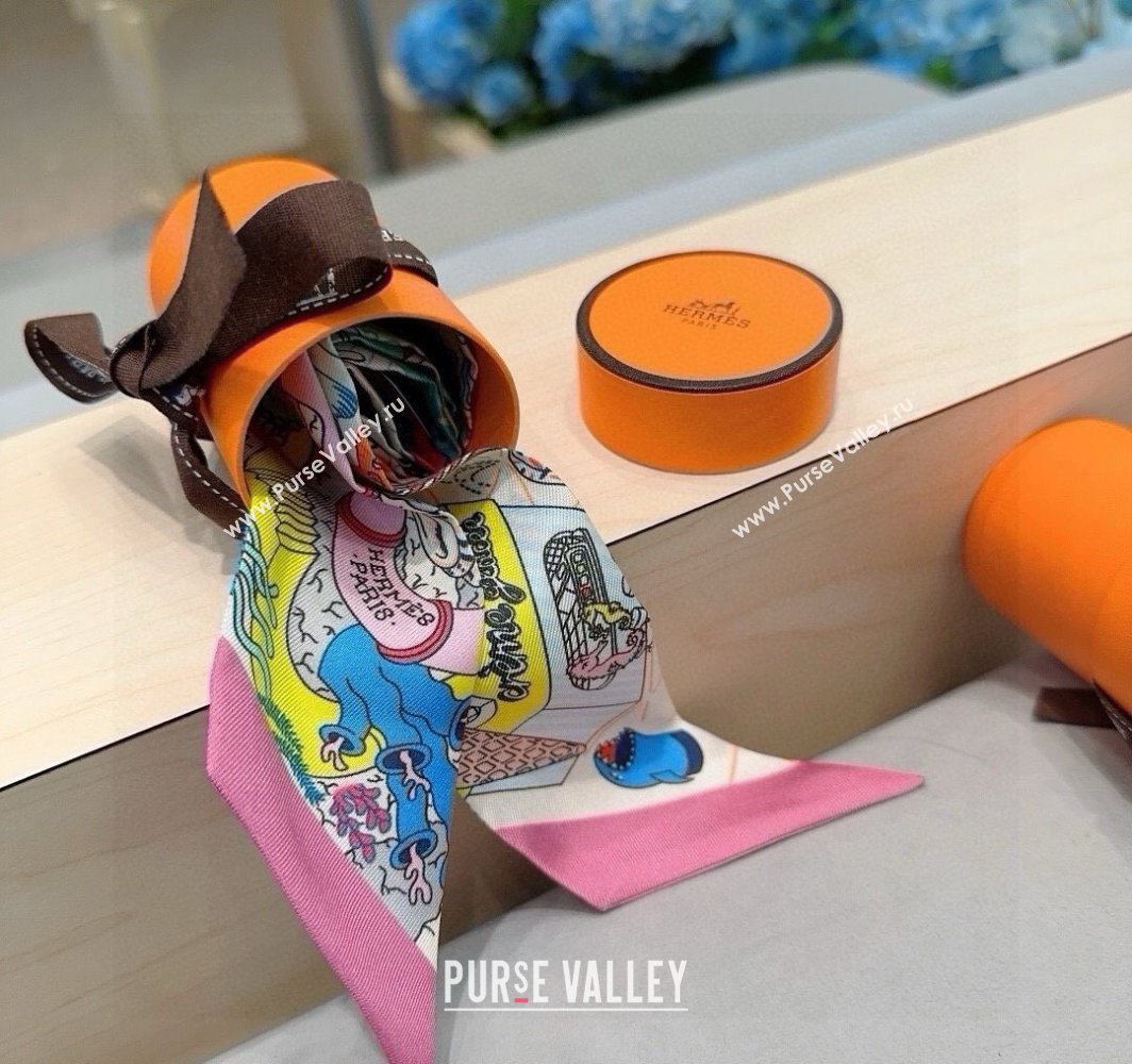 Hermes Splash Park Silk Twilly Bandeau Scarf 5x86cm Light Pink 2025 (XMN-250318136)