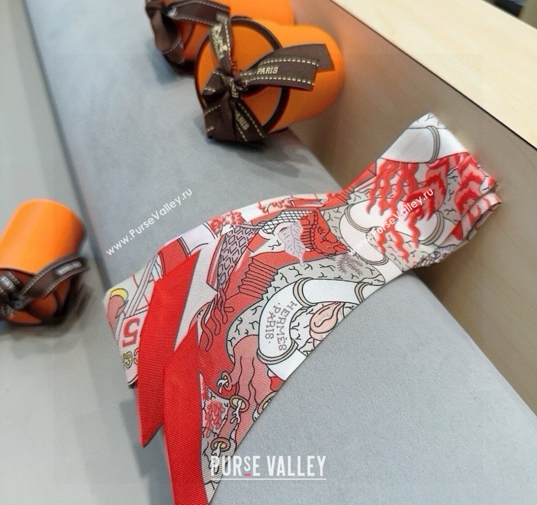 Hermes Splash Park Silk Twilly Bandeau Scarf 5x86cm Red 2025 (XMN-250318135)