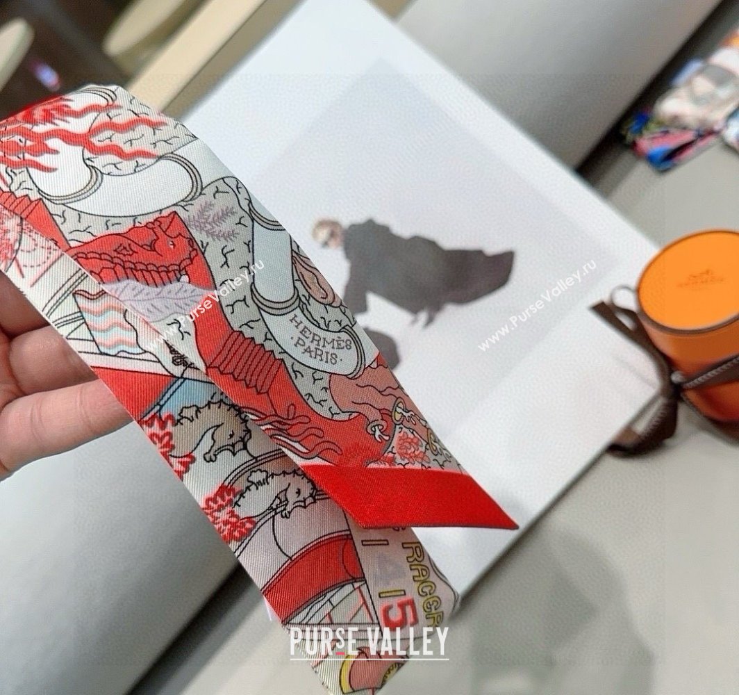 Hermes Splash Park Silk Twilly Bandeau Scarf 5x86cm Red 2025 (XMN-250318135)
