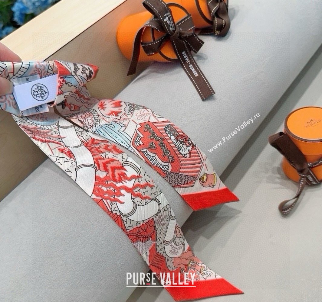 Hermes Splash Park Silk Twilly Bandeau Scarf 5x86cm Red 2025 (XMN-250318135)