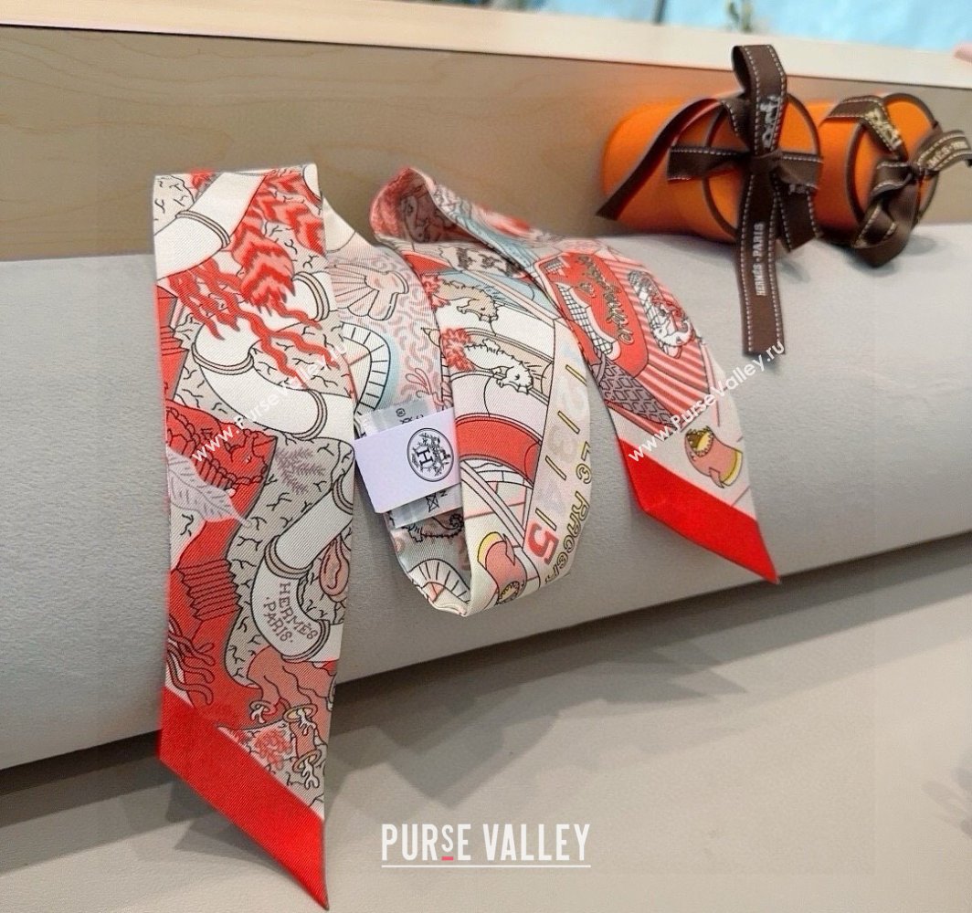 Hermes Splash Park Silk Twilly Bandeau Scarf 5x86cm Red 2025 (XMN-250318135)