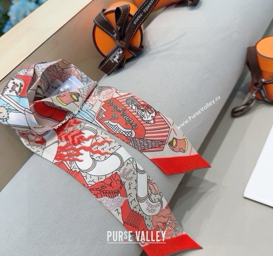 Hermes Splash Park Silk Twilly Bandeau Scarf 5x86cm Red 2025 (XMN-250318135)
