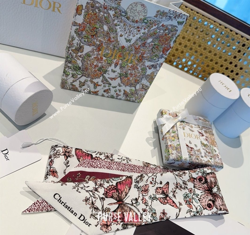 Dior Mitzah Butterfly Silk Bandeau Scarf Dark Burgundy 2025 DR03191 (XMN-250319001)