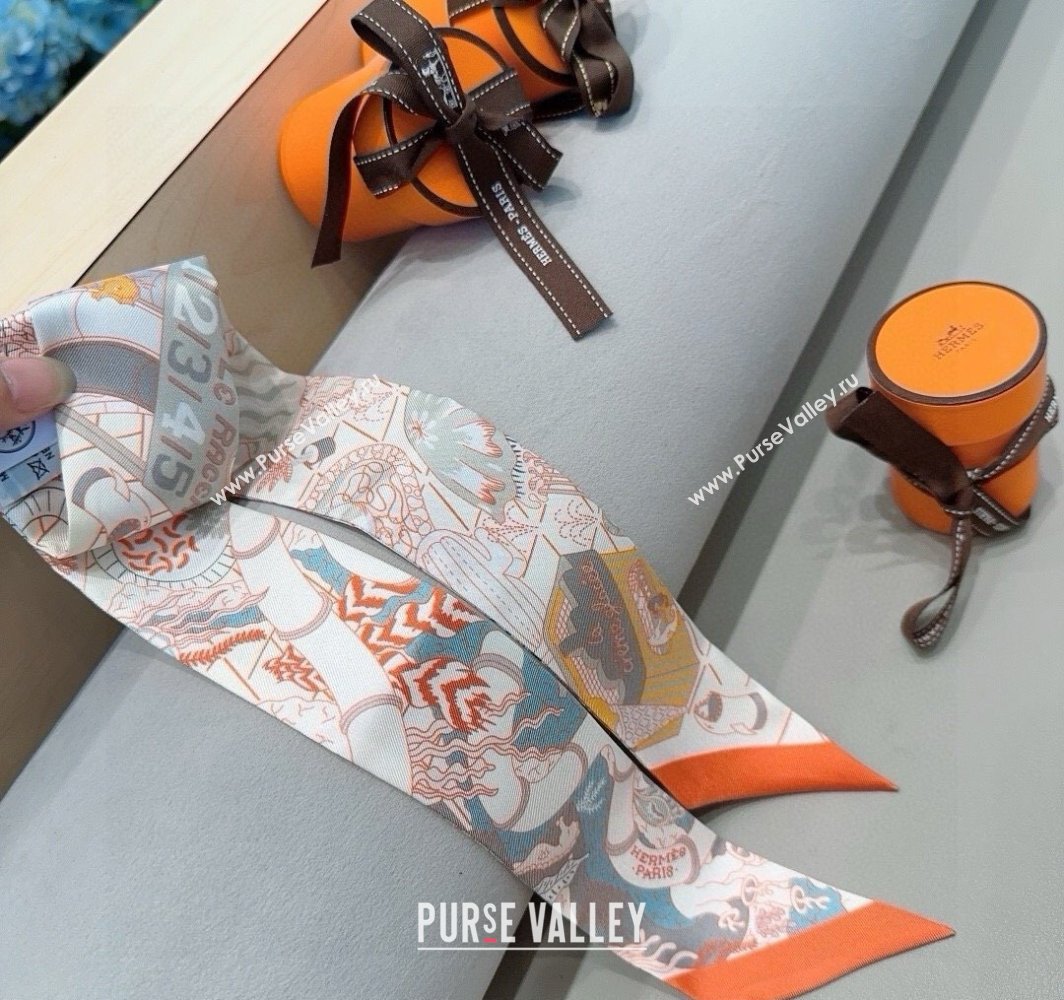 Hermes Splash Park Silk Twilly Bandeau Scarf 5x86cm Orange 2025 (XMN-250318133)