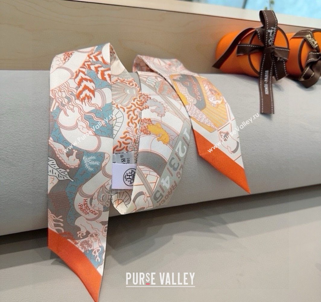 Hermes Splash Park Silk Twilly Bandeau Scarf 5x86cm Orange 2025 (XMN-250318133)