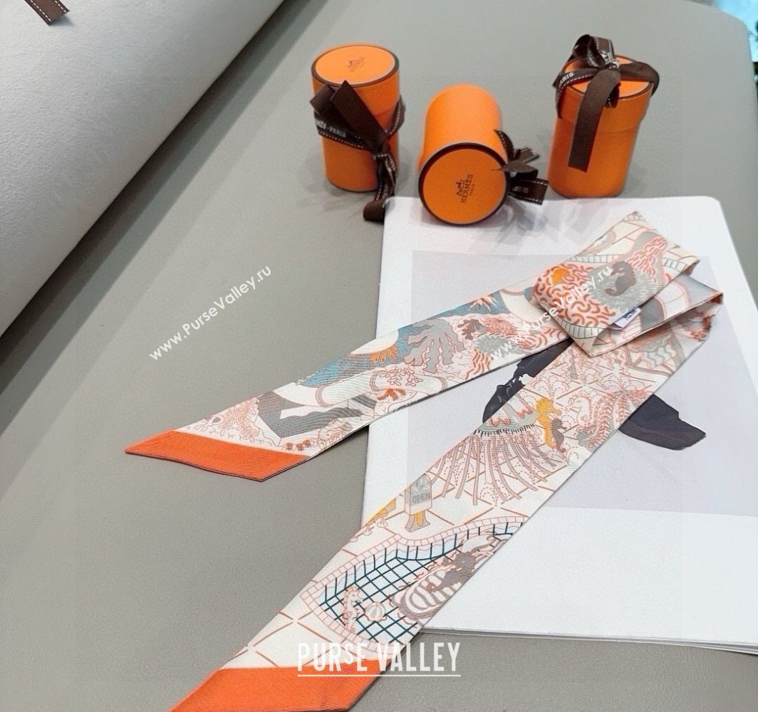 Hermes Splash Park Silk Twilly Bandeau Scarf 5x86cm Orange 2025 (XMN-250318133)